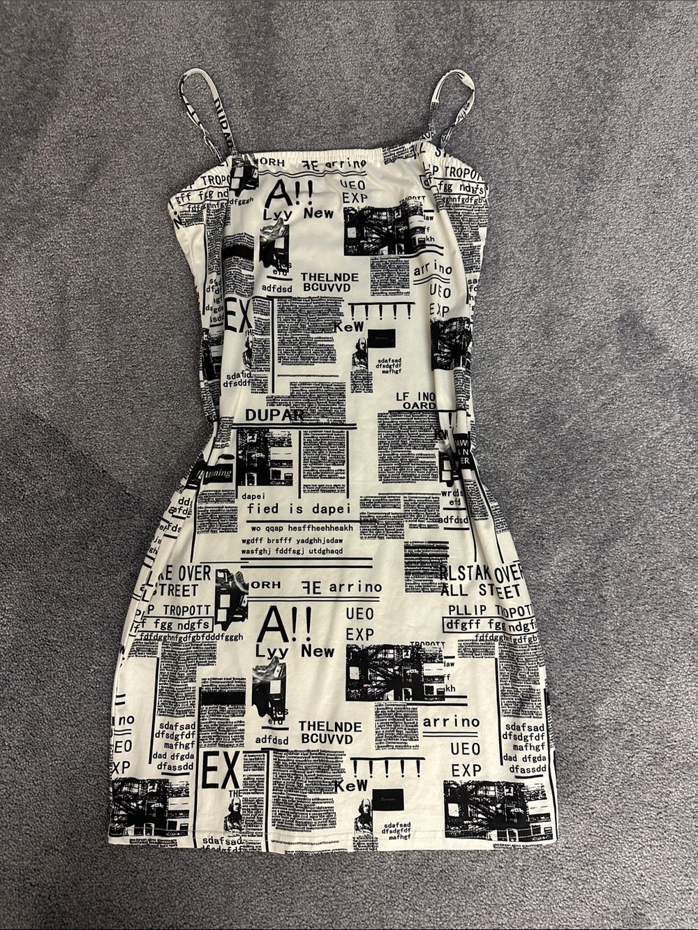 SHEIN Black & White Newspaper Print Mini Dress